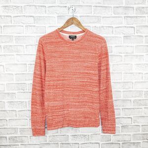 A.P.C. Men's Textured Cotton Crew Neck Pullover Sweater in Coral orange sz XS